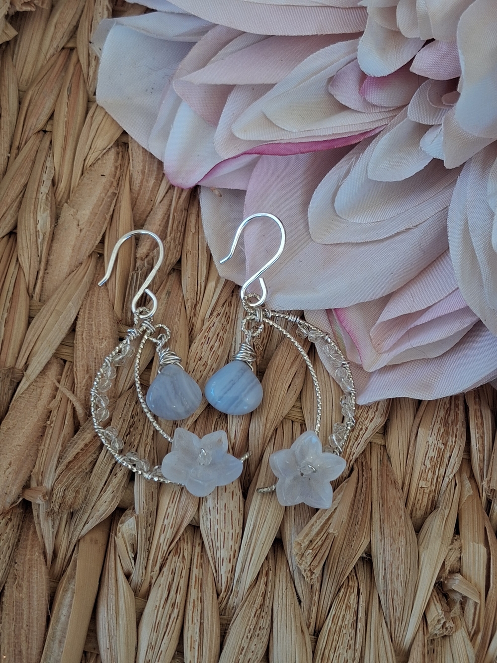 Moon Earrings With Blue Lace Agate